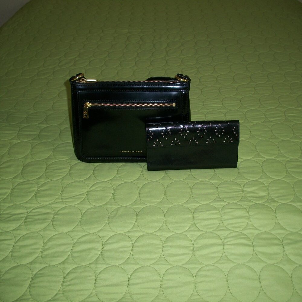 Ralph Lauren Black Paten Leather Crossbody With Wallet